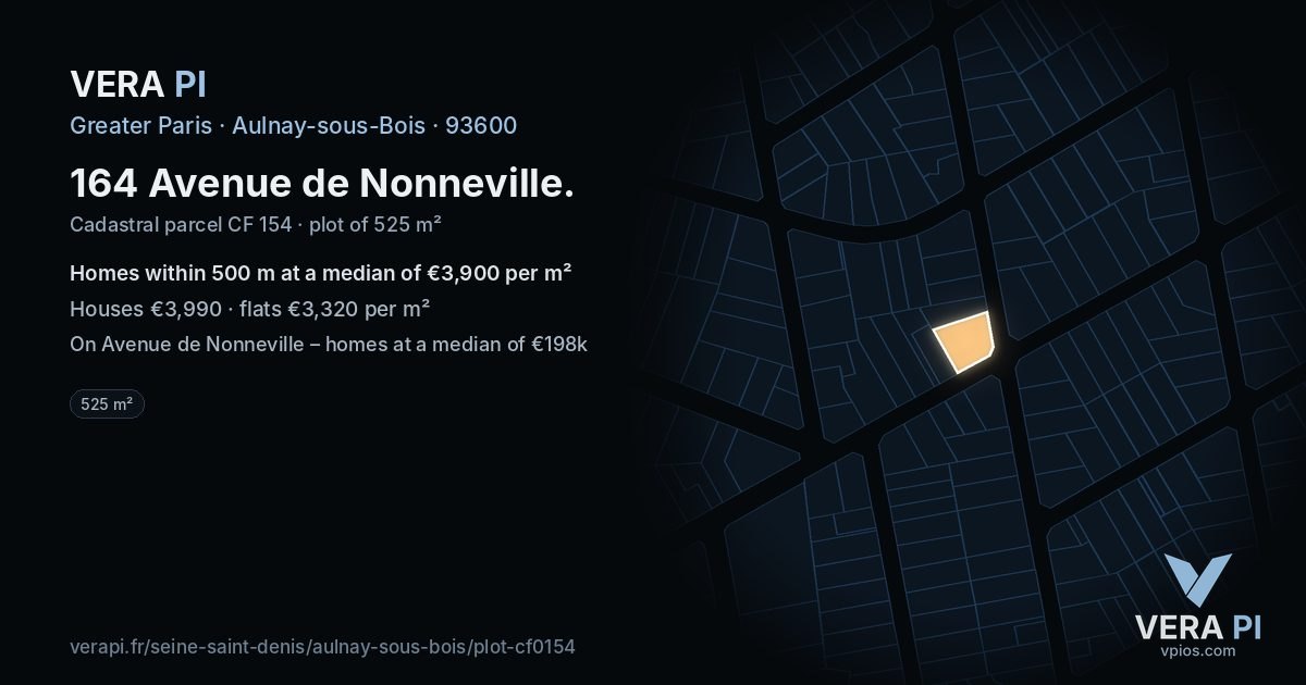 164 Avenue de Nonneville, Aulnay-sous-Bois at night – the plot lit, the parcels around coloured by the prices near them