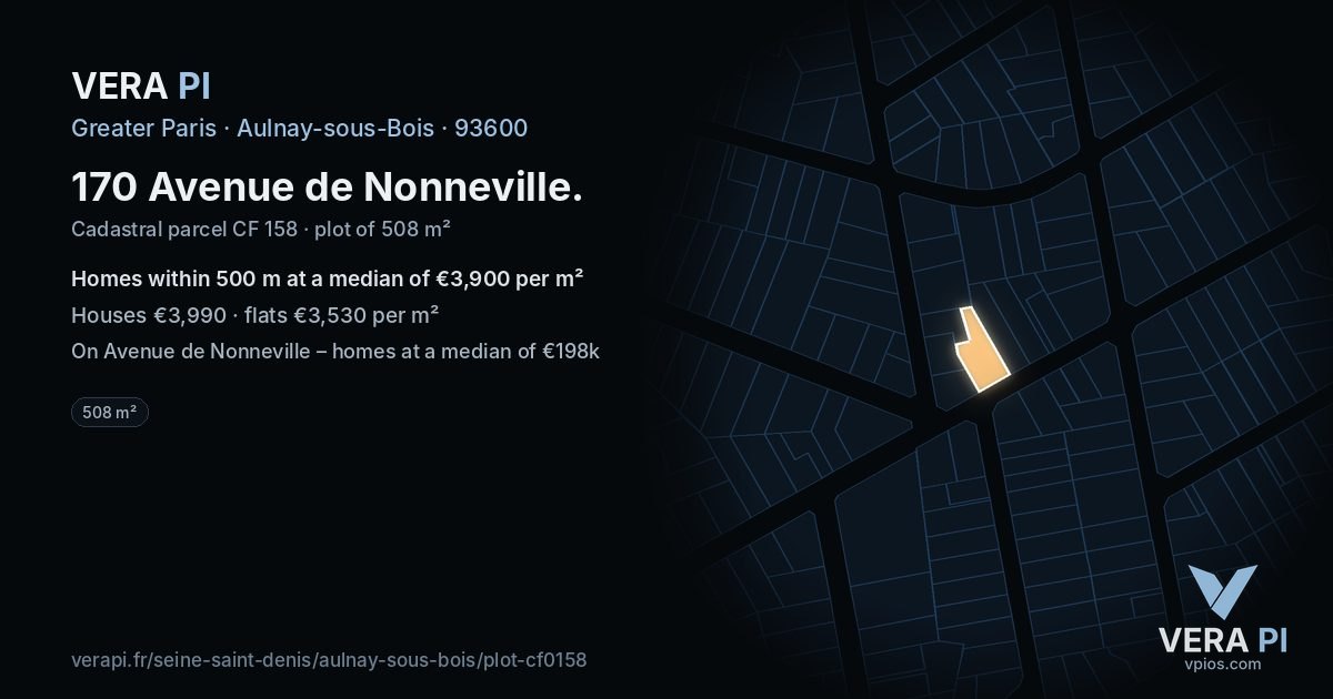 170 Avenue de Nonneville, Aulnay-sous-Bois at night – the plot lit, the parcels around coloured by the prices near them