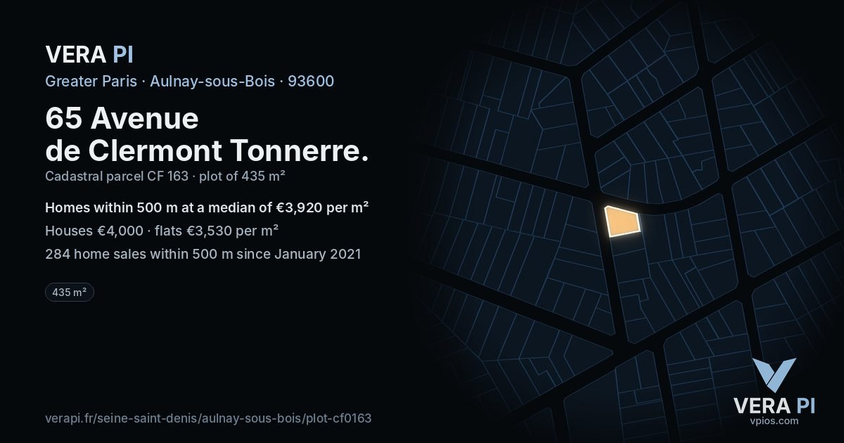 65 Avenue de Clermont Tonnerre, Aulnay-sous-Bois at night – the plot lit, the parcels around coloured by the prices near them