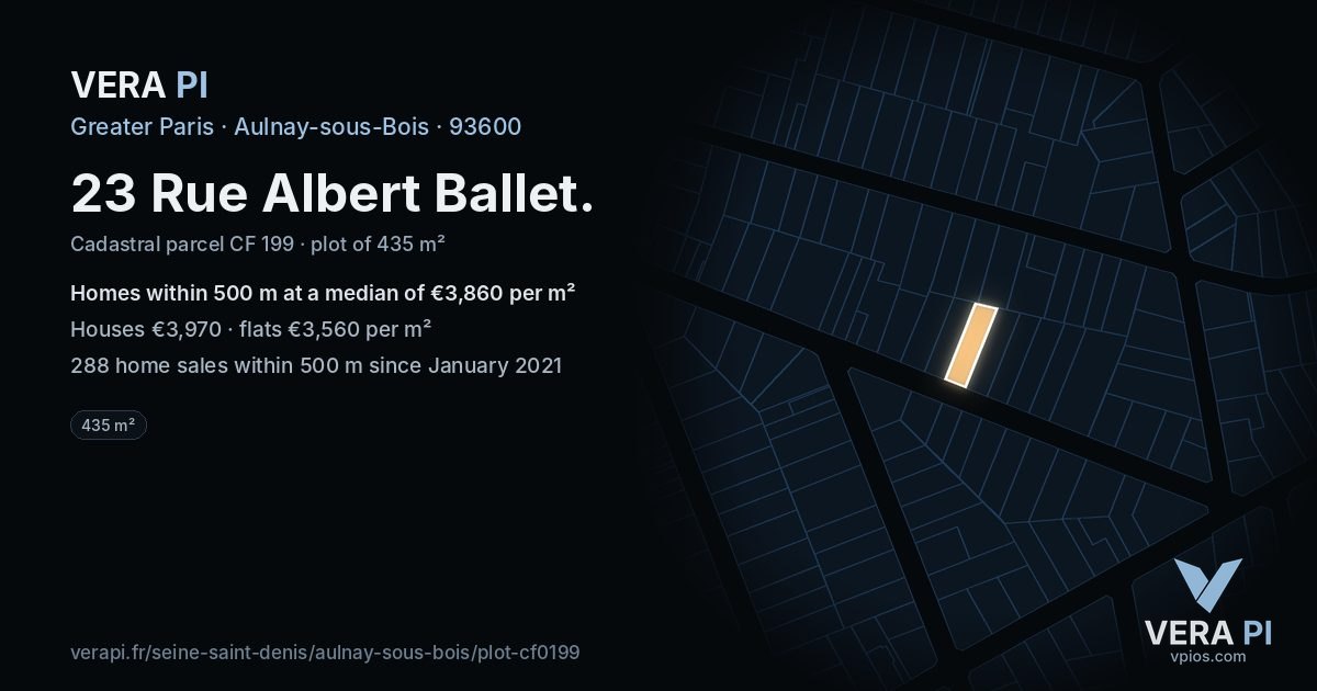 23 Rue Albert Ballet, Aulnay-sous-Bois at night – the plot lit, the parcels around coloured by the prices near them