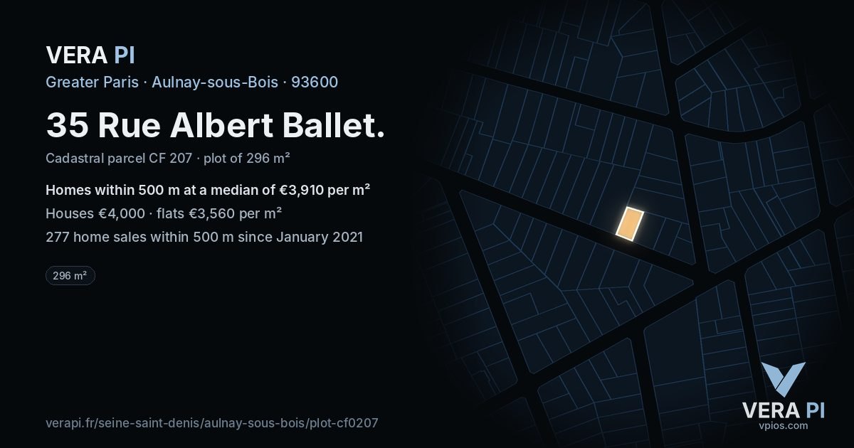 35 Rue Albert Ballet, Aulnay-sous-Bois at night – the plot lit, the parcels around coloured by the prices near them