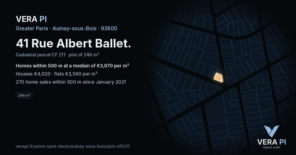 41 Rue Albert Ballet, Aulnay-sous-Bois at night – the plot lit, the parcels around coloured by the prices near them