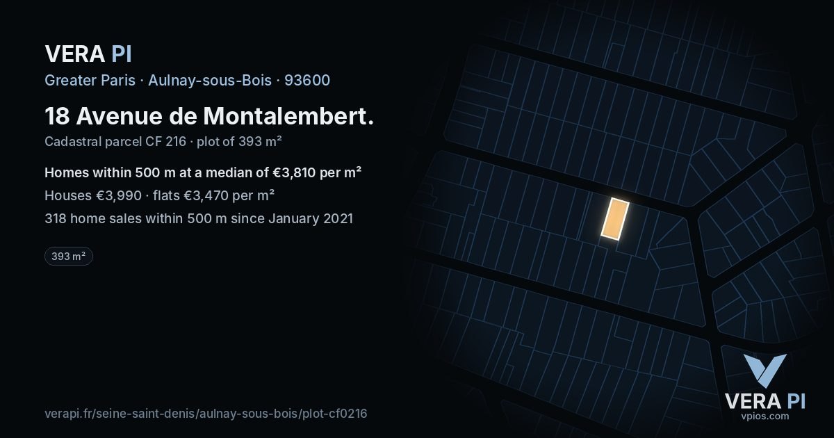 18 Avenue de Montalembert, Aulnay-sous-Bois at night – the plot lit, the parcels around coloured by the prices near them