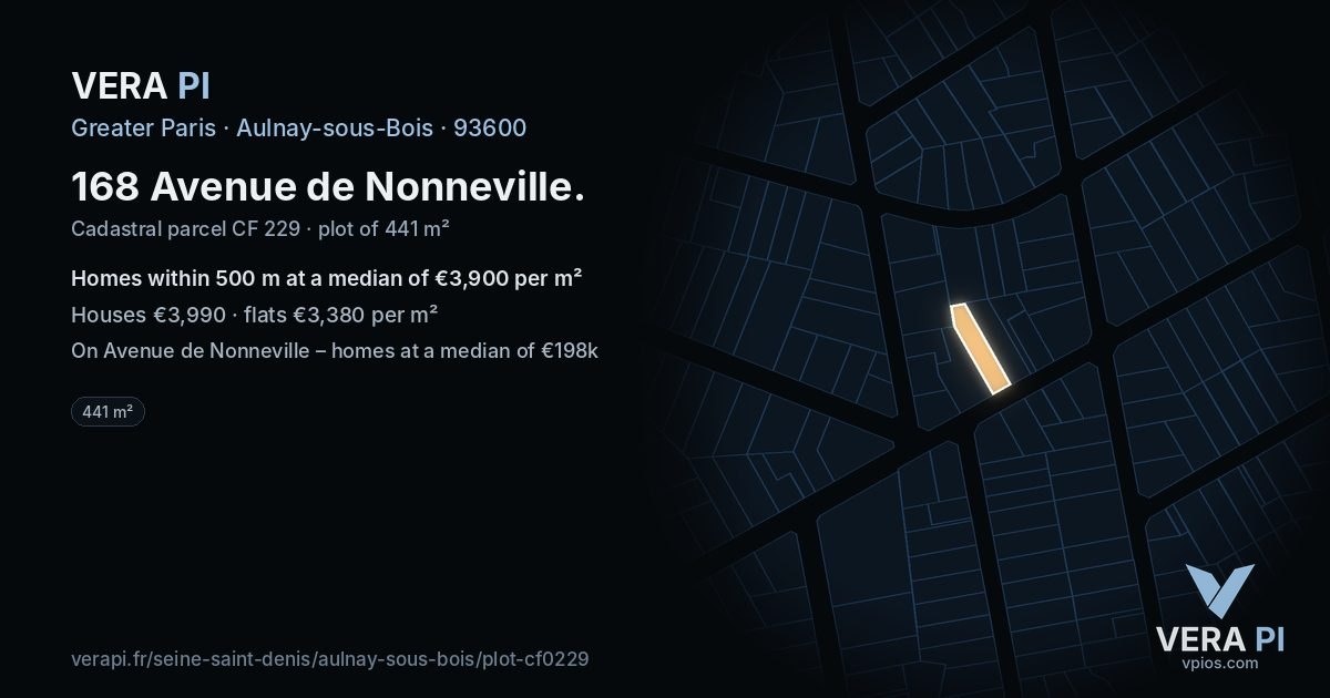 168 Avenue de Nonneville, Aulnay-sous-Bois at night – the plot lit, the parcels around coloured by the prices near them