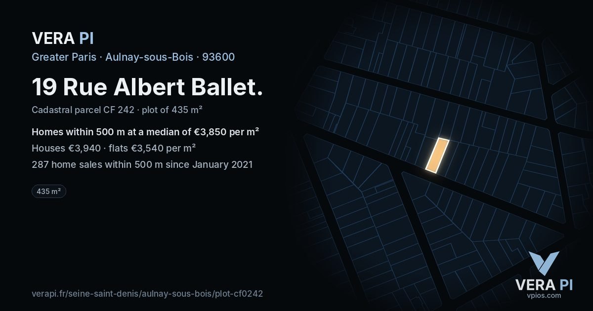 19 Rue Albert Ballet, Aulnay-sous-Bois at night – the plot lit, the parcels around coloured by the prices near them