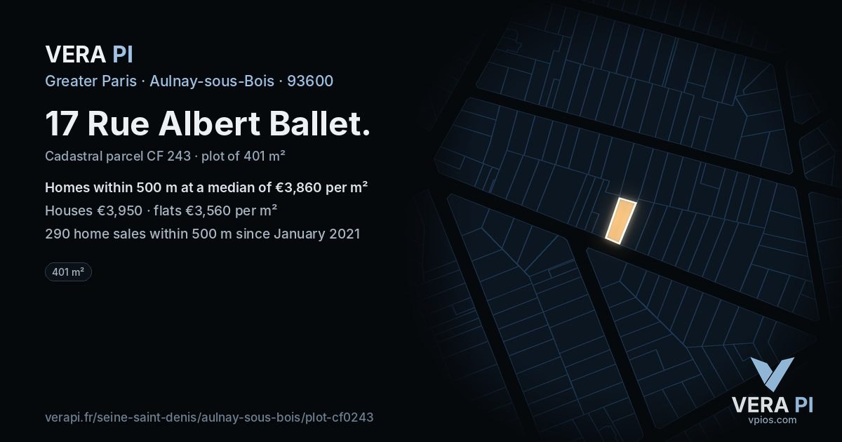 17 Rue Albert Ballet, Aulnay-sous-Bois at night – the plot lit, the parcels around coloured by the prices near them