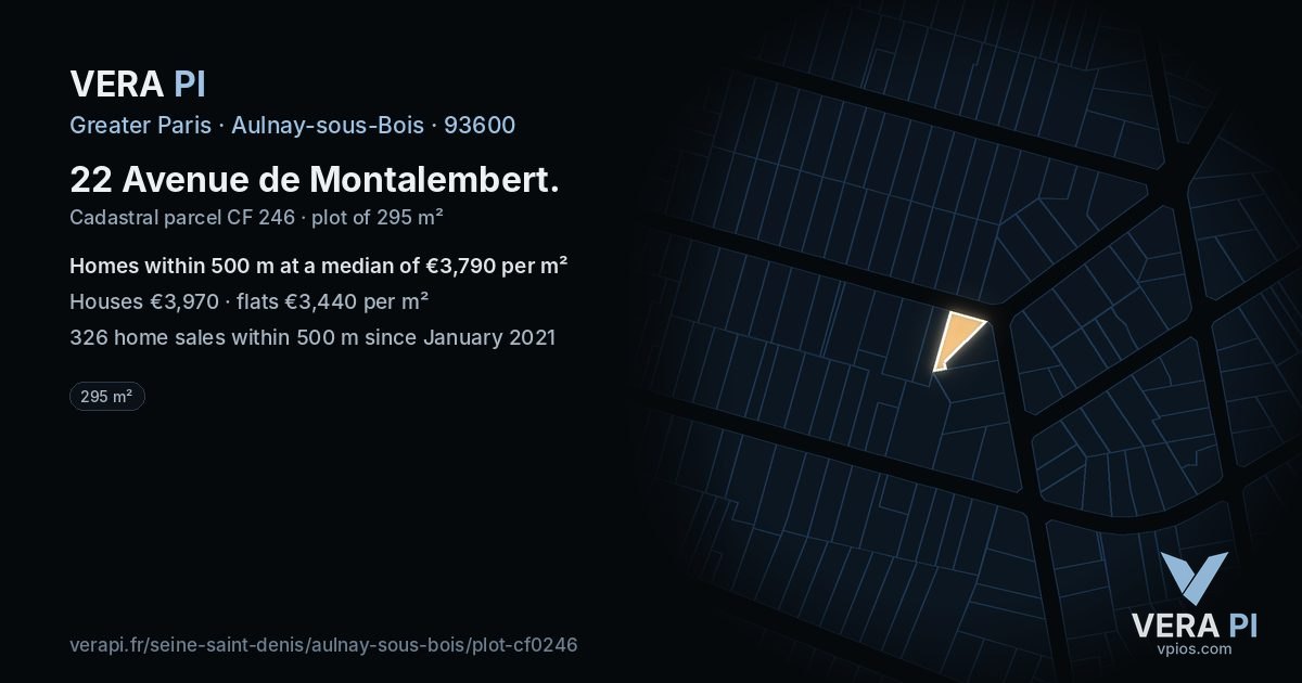 22 Avenue de Montalembert, Aulnay-sous-Bois at night – the plot lit, the parcels around coloured by the prices near them