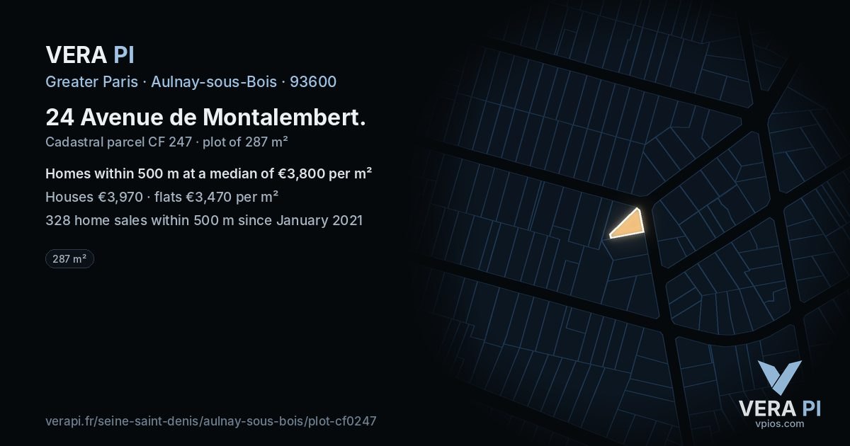 24 Avenue de Montalembert, Aulnay-sous-Bois at night – the plot lit, the parcels around coloured by the prices near them