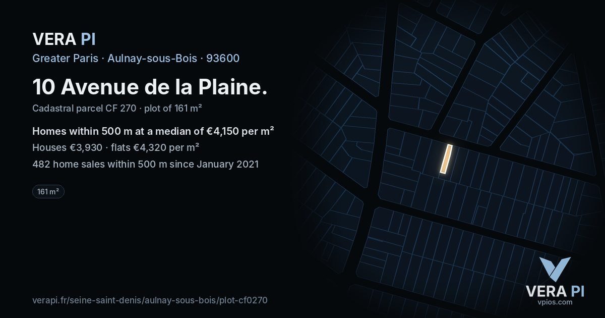 10 Avenue de la Plaine, Aulnay-sous-Bois at night – the plot lit, the parcels around coloured by the prices near them