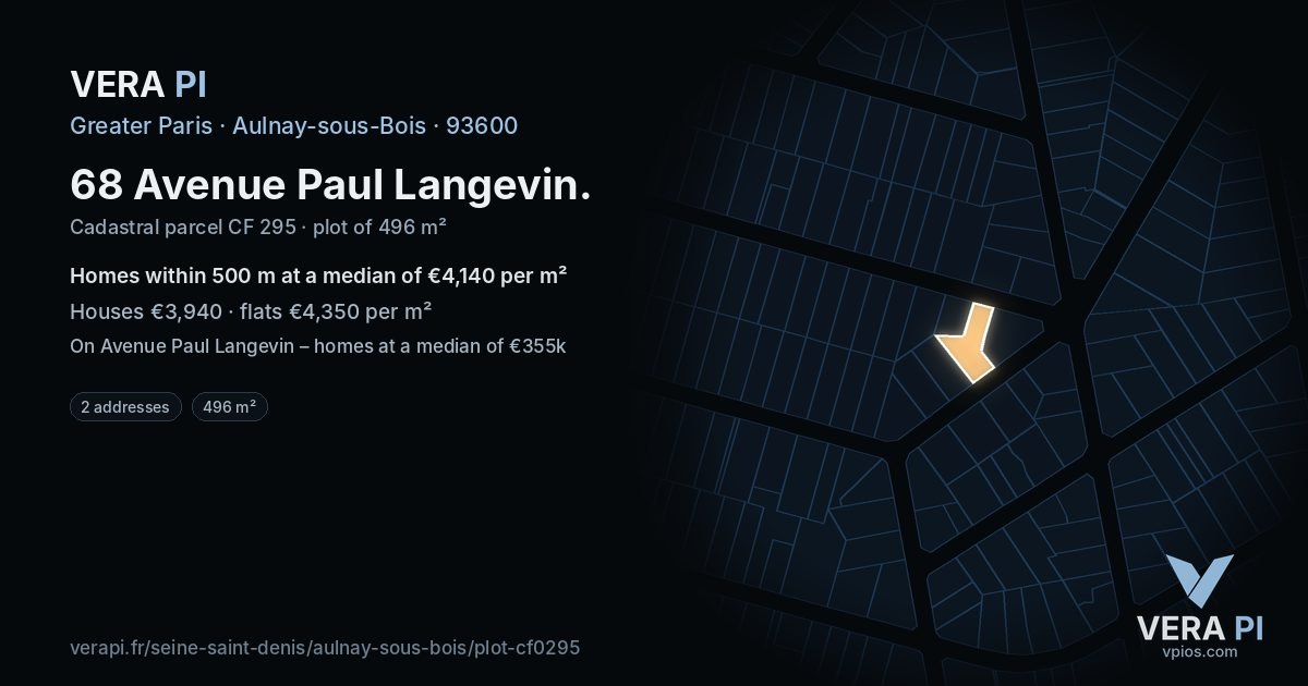 68 Avenue Paul Langevin, Aulnay-sous-Bois at night – the plot lit, the parcels around coloured by the prices near them