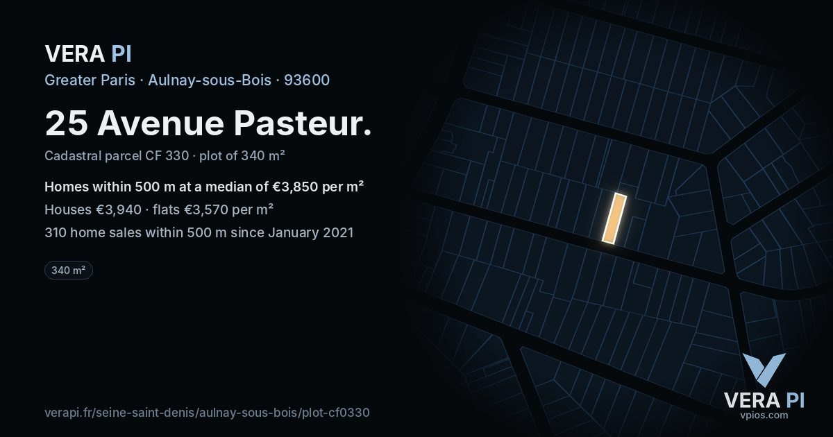 25 Avenue Pasteur, Aulnay-sous-Bois at night – the plot lit, the parcels around coloured by the prices near them