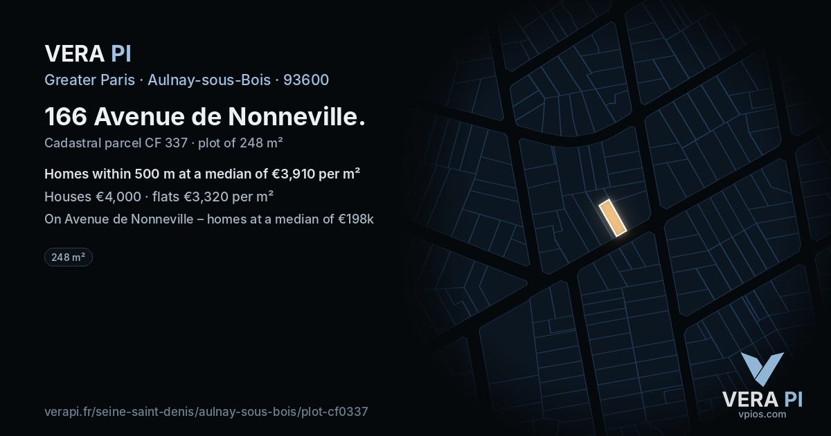 166 Avenue de Nonneville, Aulnay-sous-Bois at night – the plot lit, the parcels around coloured by the prices near them