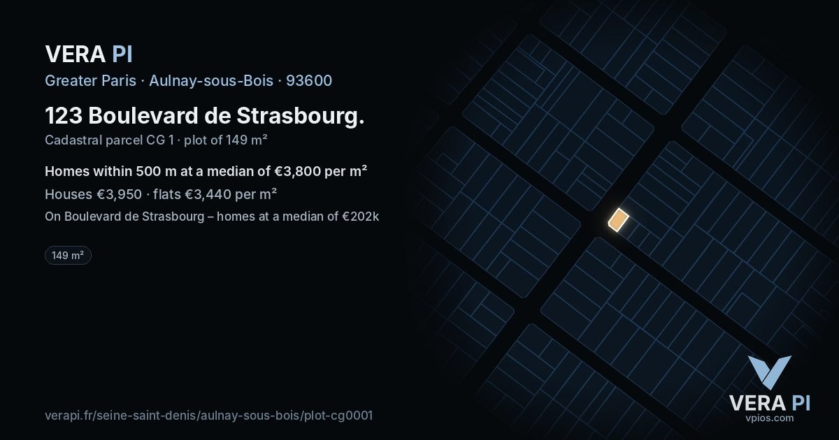 123 Boulevard de Strasbourg, Aulnay-sous-Bois at night – the plot lit, the parcels around coloured by the prices near them