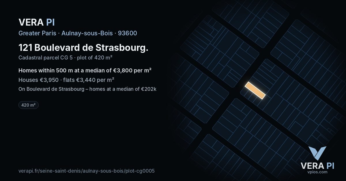 121 Boulevard de Strasbourg, Aulnay-sous-Bois at night – the plot lit, the parcels around coloured by the prices near them