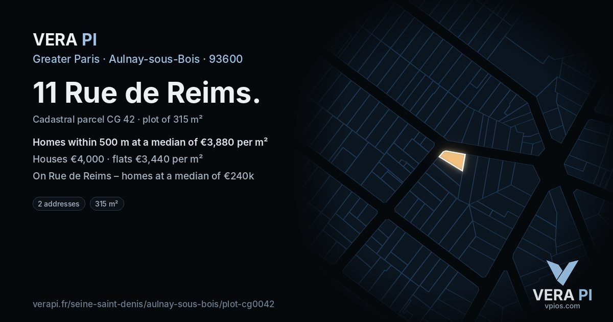 11 Rue de Reims, Aulnay-sous-Bois at night – the plot lit, the parcels around coloured by the prices near them