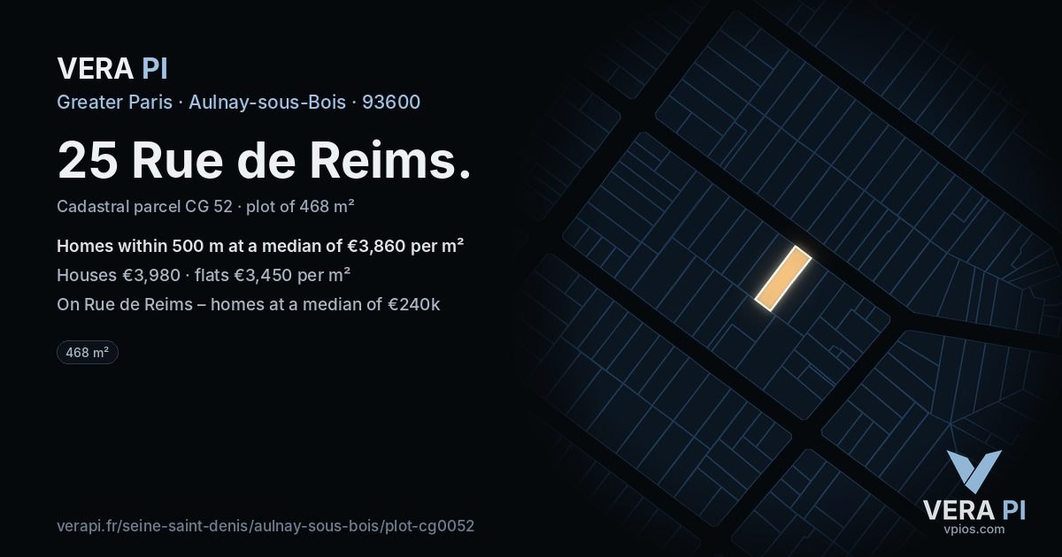25 Rue de Reims, Aulnay-sous-Bois at night – the plot lit, the parcels around coloured by the prices near them