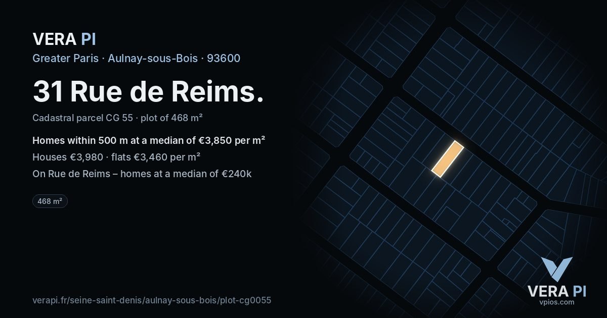 31 Rue de Reims, Aulnay-sous-Bois at night – the plot lit, the parcels around coloured by the prices near them