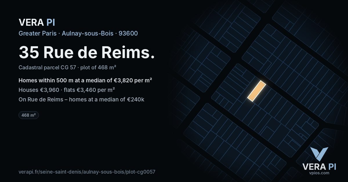 35 Rue de Reims, Aulnay-sous-Bois at night – the plot lit, the parcels around coloured by the prices near them