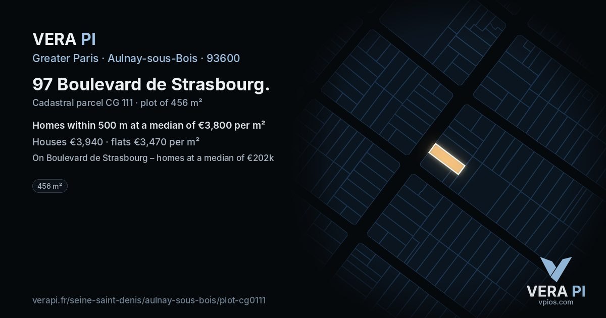97 Boulevard de Strasbourg, Aulnay-sous-Bois at night – the plot lit, the parcels around coloured by the prices near them