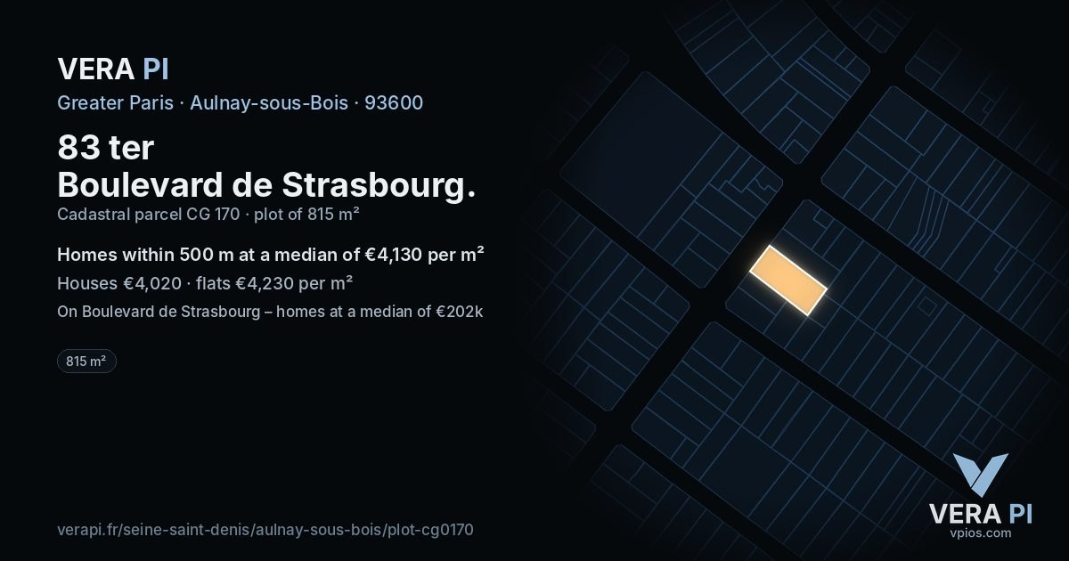 83 ter Boulevard de Strasbourg, Aulnay-sous-Bois at night – the plot lit, the parcels around coloured by the prices near them