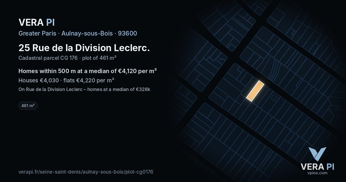 25 Rue de la Division Leclerc, Aulnay-sous-Bois at night – the plot lit, the parcels around coloured by the prices near them