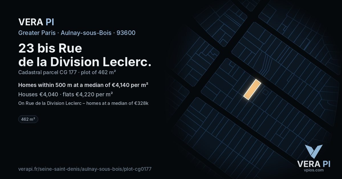 23 bis Rue de la Division Leclerc, Aulnay-sous-Bois at night – the plot lit, the parcels around coloured by the prices near them