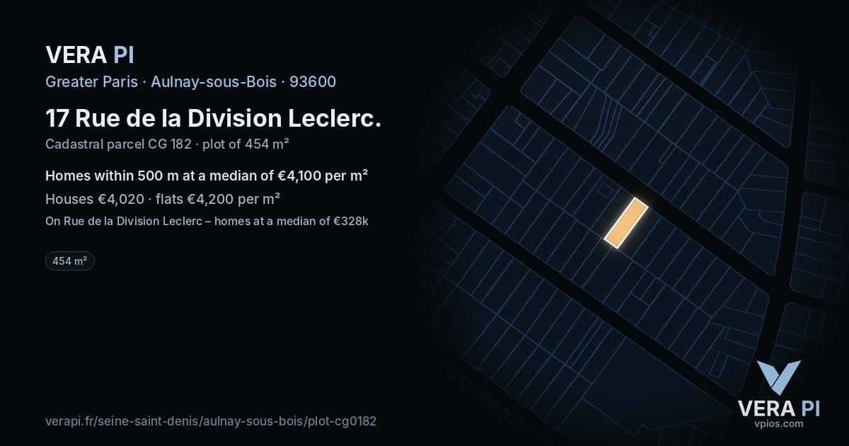 17 Rue de la Division Leclerc, Aulnay-sous-Bois at night – the plot lit, the parcels around coloured by the prices near them