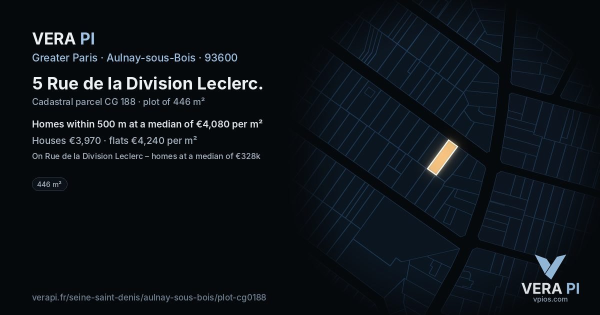 5 Rue de la Division Leclerc, Aulnay-sous-Bois at night – the plot lit, the parcels around coloured by the prices near them