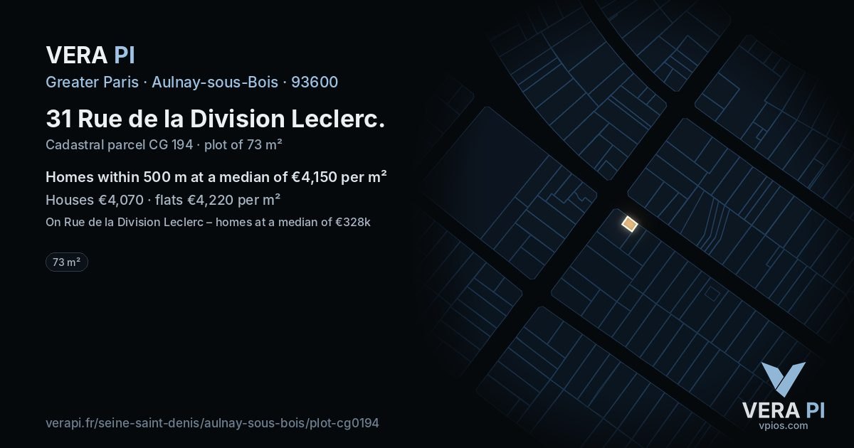 31 Rue de la Division Leclerc, Aulnay-sous-Bois at night – the plot lit, the parcels around coloured by the prices near them