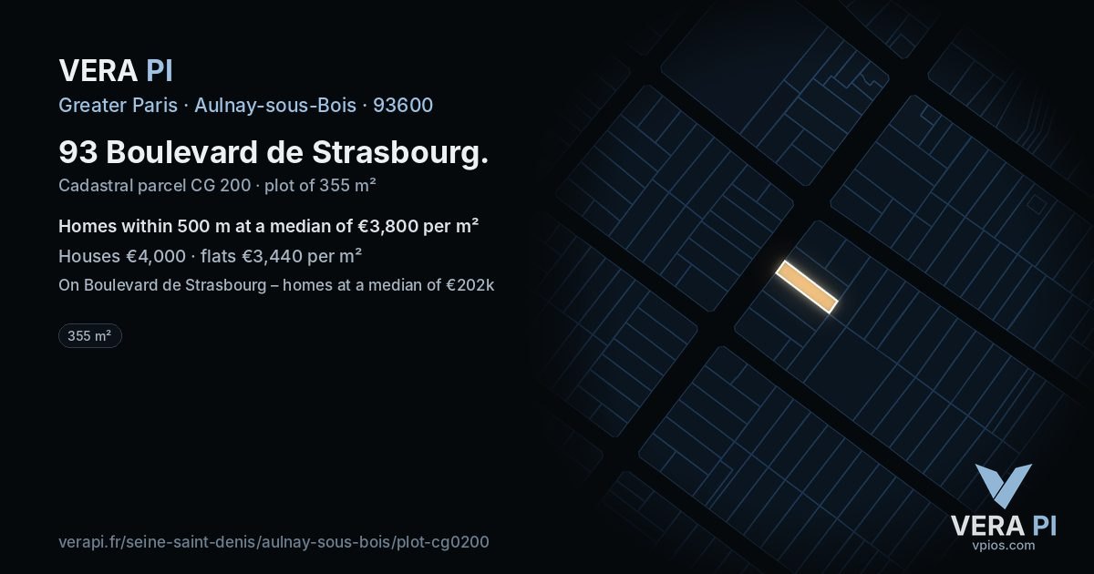 93 Boulevard de Strasbourg, Aulnay-sous-Bois at night – the plot lit, the parcels around coloured by the prices near them