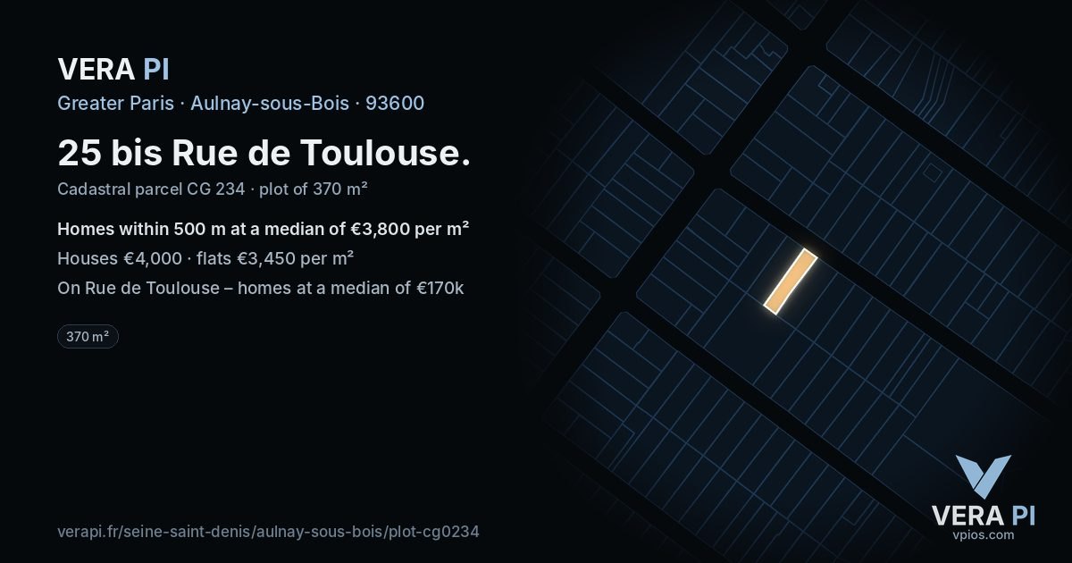 25 bis Rue de Toulouse, Aulnay-sous-Bois at night – the plot lit, the parcels around coloured by the prices near them