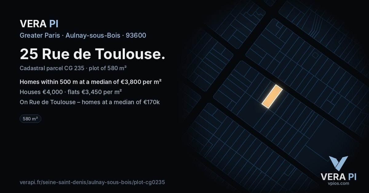 25 Rue de Toulouse, Aulnay-sous-Bois at night – the plot lit, the parcels around coloured by the prices near them