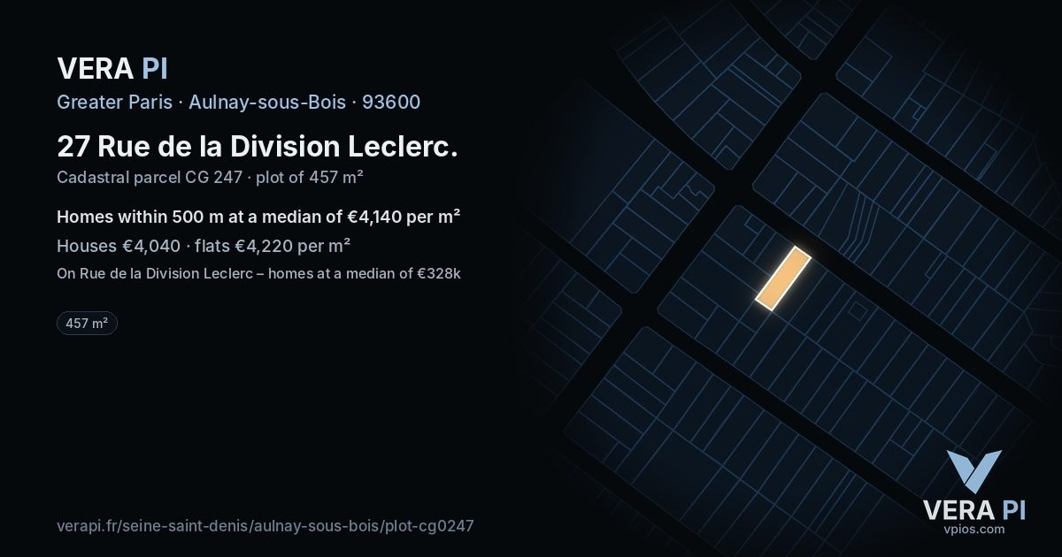 27 Rue de la Division Leclerc, Aulnay-sous-Bois at night – the plot lit, the parcels around coloured by the prices near them