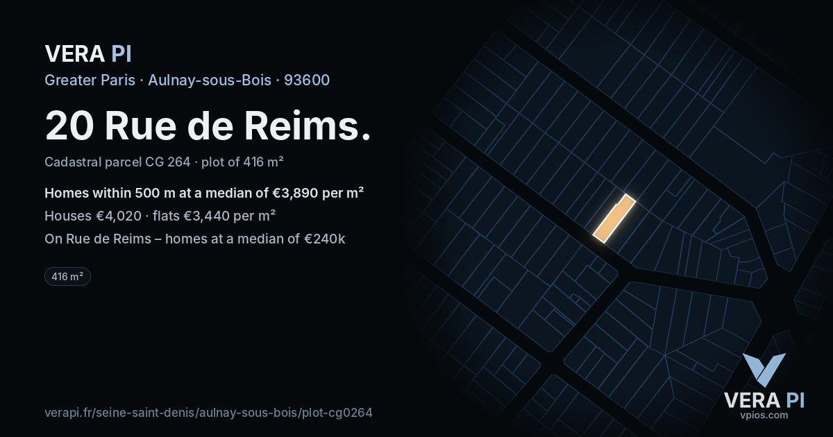 20 Rue de Reims, Aulnay-sous-Bois at night – the plot lit, the parcels around coloured by the prices near them