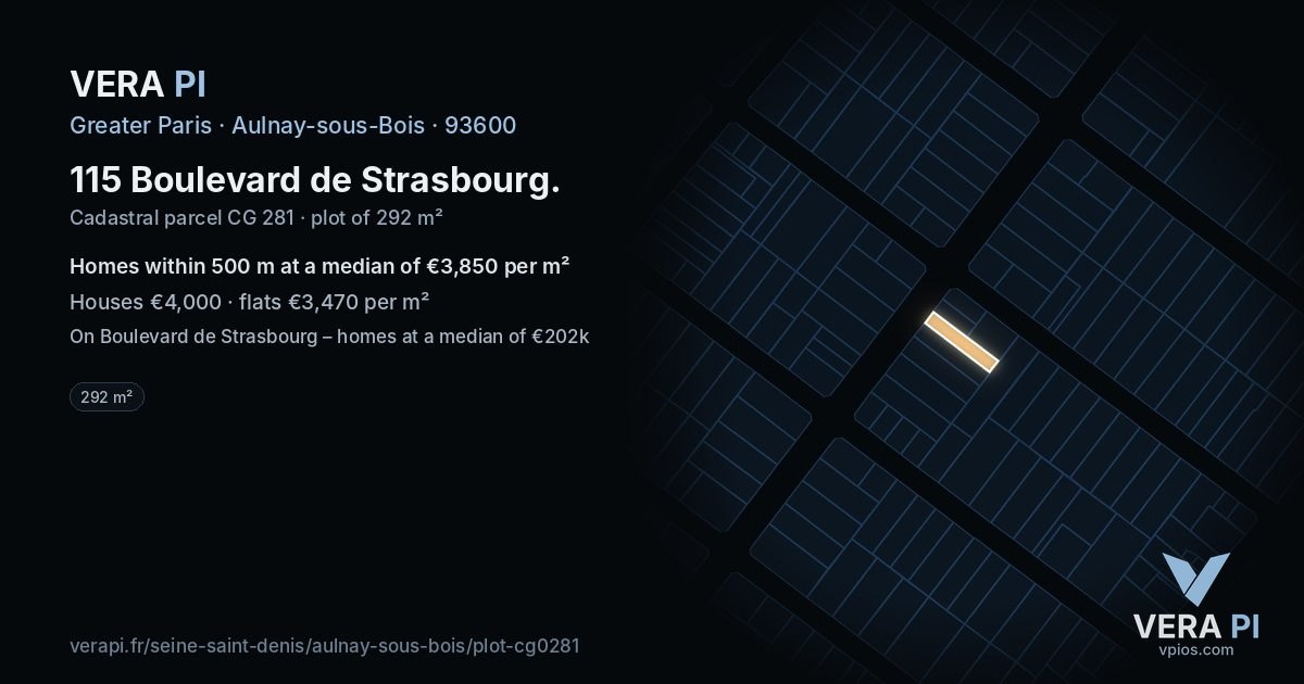 115 Boulevard de Strasbourg, Aulnay-sous-Bois at night – the plot lit, the parcels around coloured by the prices near them