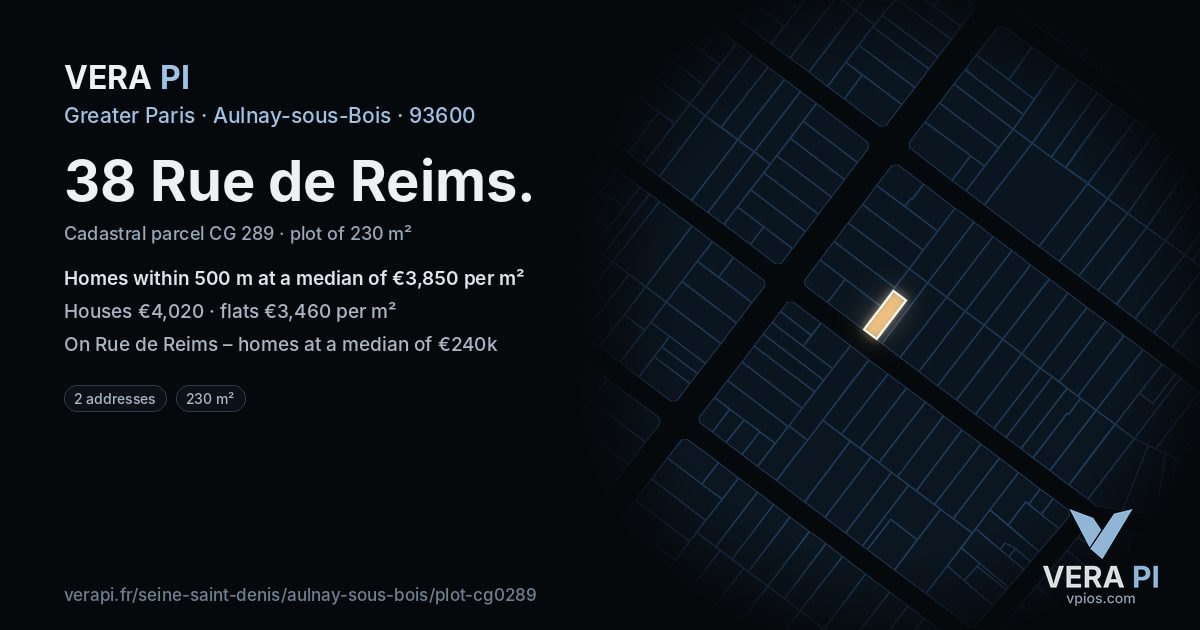 38 Rue de Reims, Aulnay-sous-Bois at night – the plot lit, the parcels around coloured by the prices near them