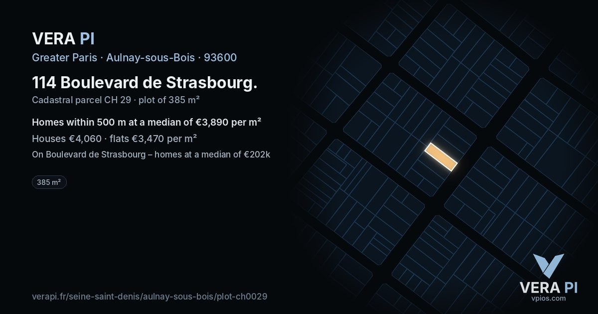 114 Boulevard de Strasbourg, Aulnay-sous-Bois at night – the plot lit, the parcels around coloured by the prices near them