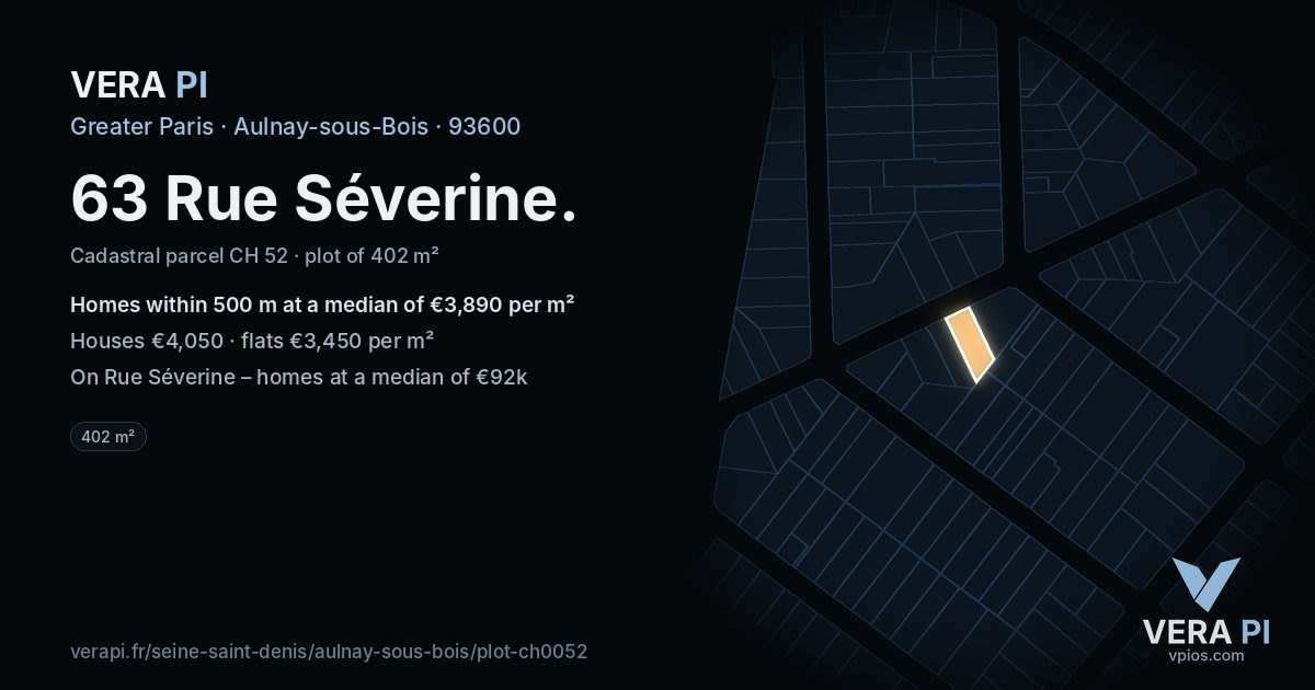 63 Rue Séverine, Aulnay-sous-Bois at night – the plot lit, the parcels around coloured by the prices near them