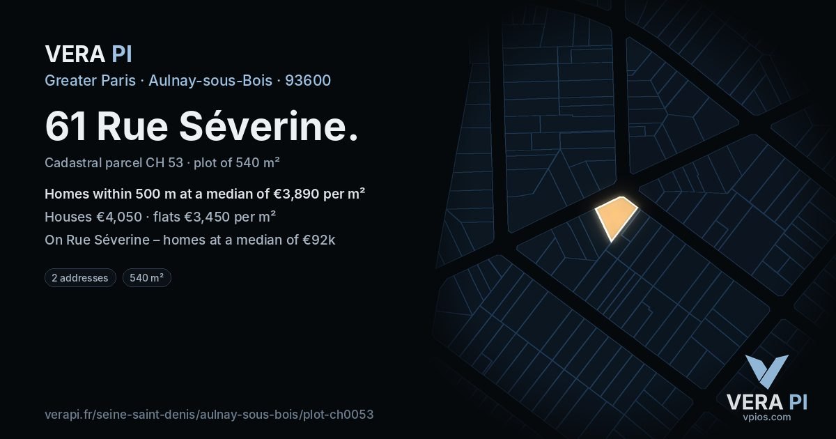 61 Rue Séverine, Aulnay-sous-Bois at night – the plot lit, the parcels around coloured by the prices near them