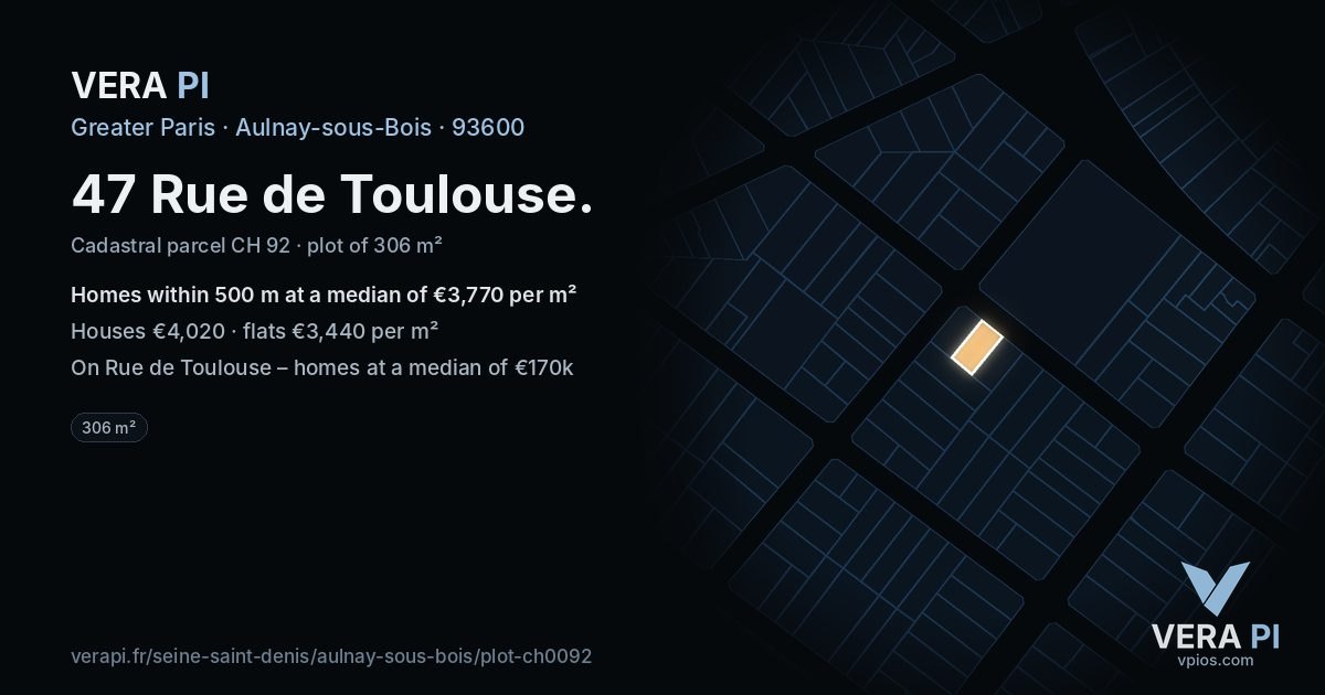 47 Rue de Toulouse, Aulnay-sous-Bois at night – the plot lit, the parcels around coloured by the prices near them