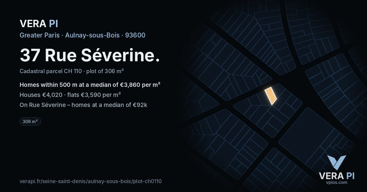 37 Rue Séverine, Aulnay-sous-Bois at night – the plot lit, the parcels around coloured by the prices near them