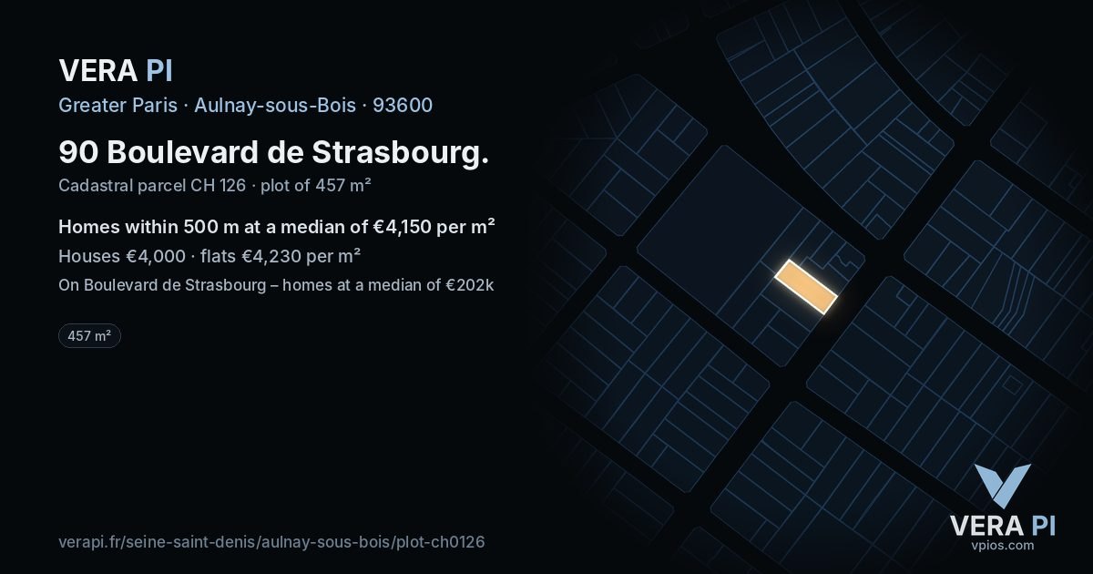 90 Boulevard de Strasbourg, Aulnay-sous-Bois at night – the plot lit, the parcels around coloured by the prices near them