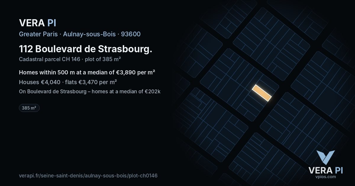 112 Boulevard de Strasbourg, Aulnay-sous-Bois at night – the plot lit, the parcels around coloured by the prices near them