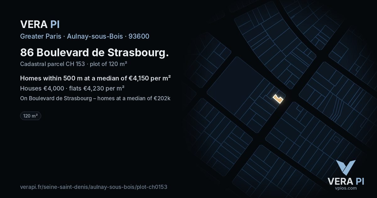 86 Boulevard de Strasbourg, Aulnay-sous-Bois at night – the plot lit, the parcels around coloured by the prices near them