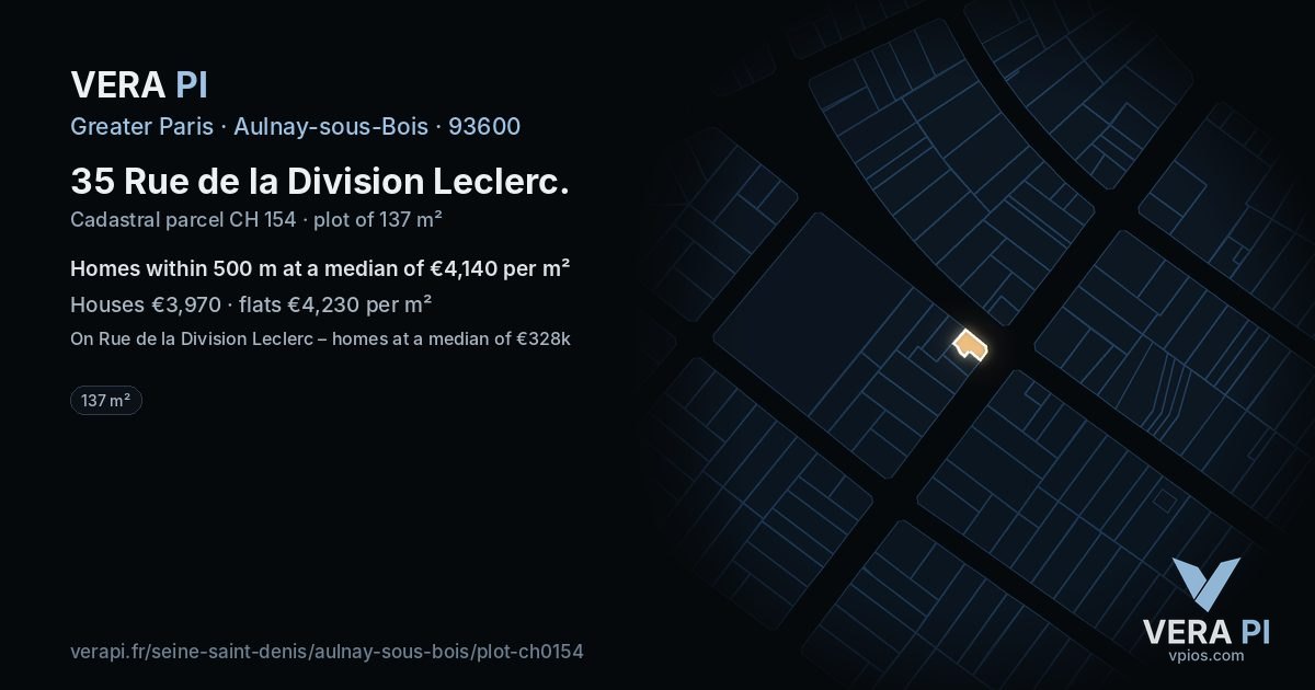 35 Rue de la Division Leclerc, Aulnay-sous-Bois at night – the plot lit, the parcels around coloured by the prices near them
