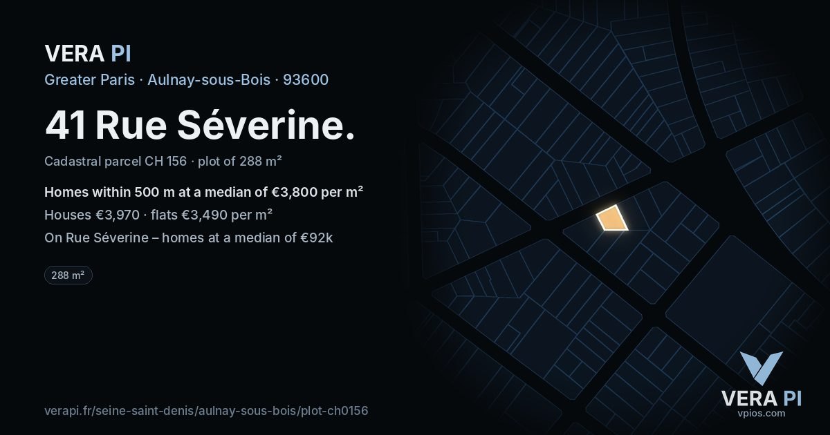 41 Rue Séverine, Aulnay-sous-Bois at night – the plot lit, the parcels around coloured by the prices near them