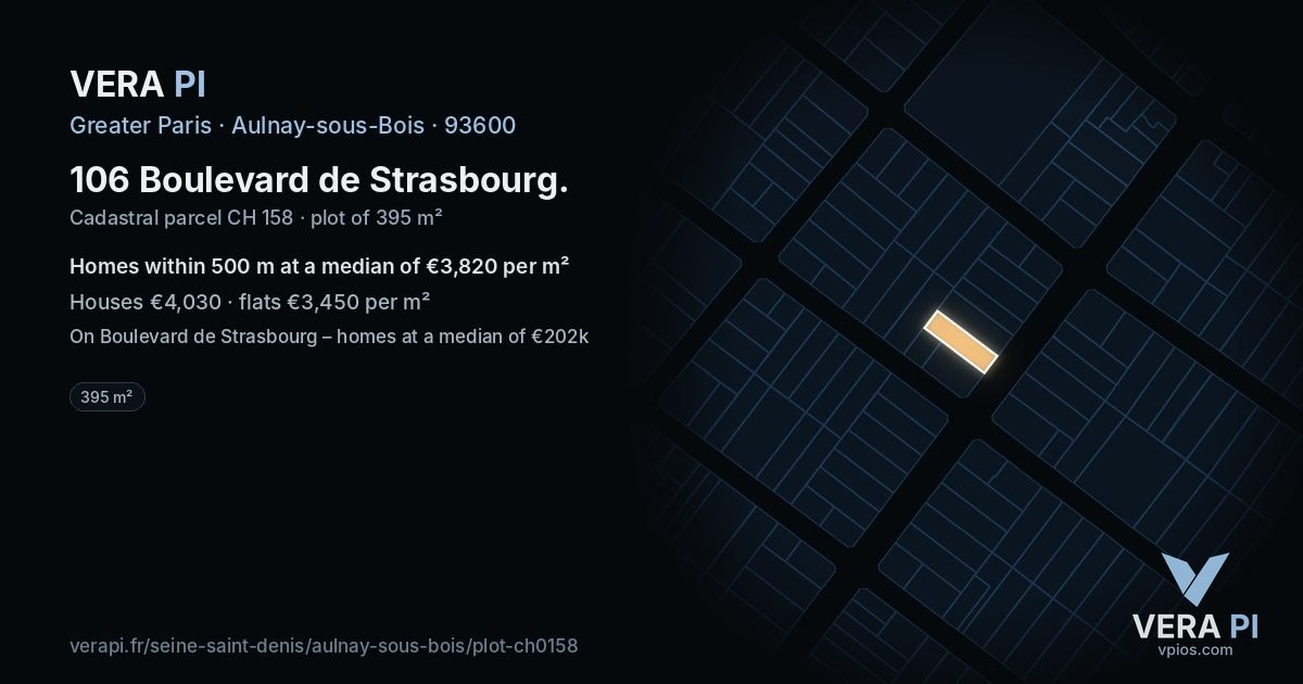 106 Boulevard de Strasbourg, Aulnay-sous-Bois at night – the plot lit, the parcels around coloured by the prices near them