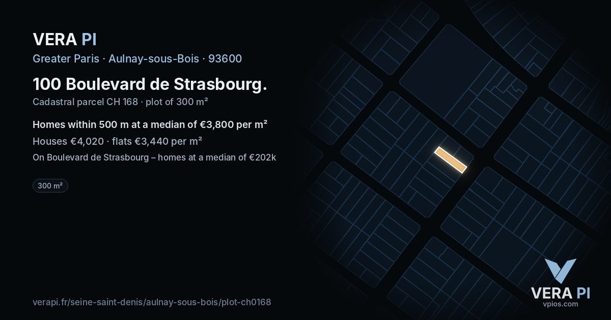 100 Boulevard de Strasbourg, Aulnay-sous-Bois at night – the plot lit, the parcels around coloured by the prices near them