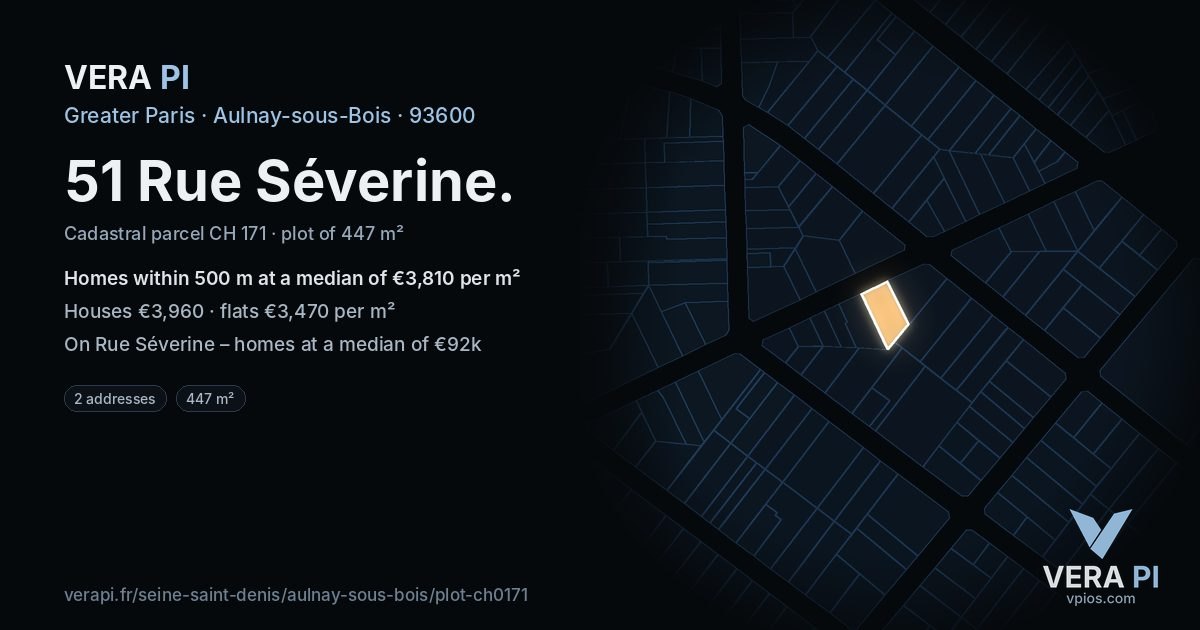 51 Rue Séverine, Aulnay-sous-Bois at night – the plot lit, the parcels around coloured by the prices near them