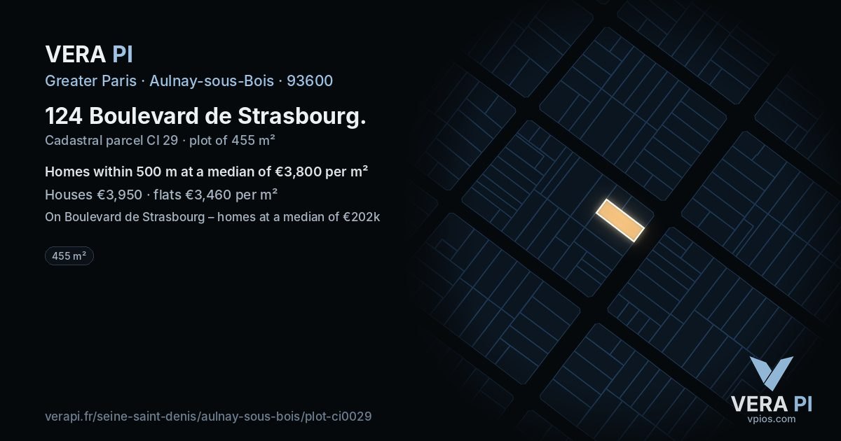 124 Boulevard de Strasbourg, Aulnay-sous-Bois at night – the plot lit, the parcels around coloured by the prices near them